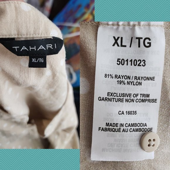 Tahari Beige Polkadot Printed Tie Front Blouse - Picture 5 of 5